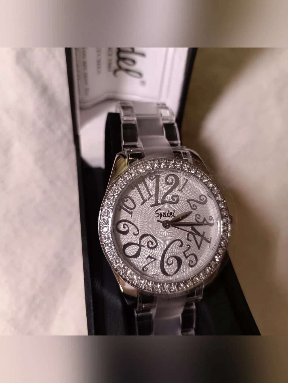 NWT Speidel Women's Quartz Watch 60-3249-17 NOS Crystal Bezel Boyfriend Watch
